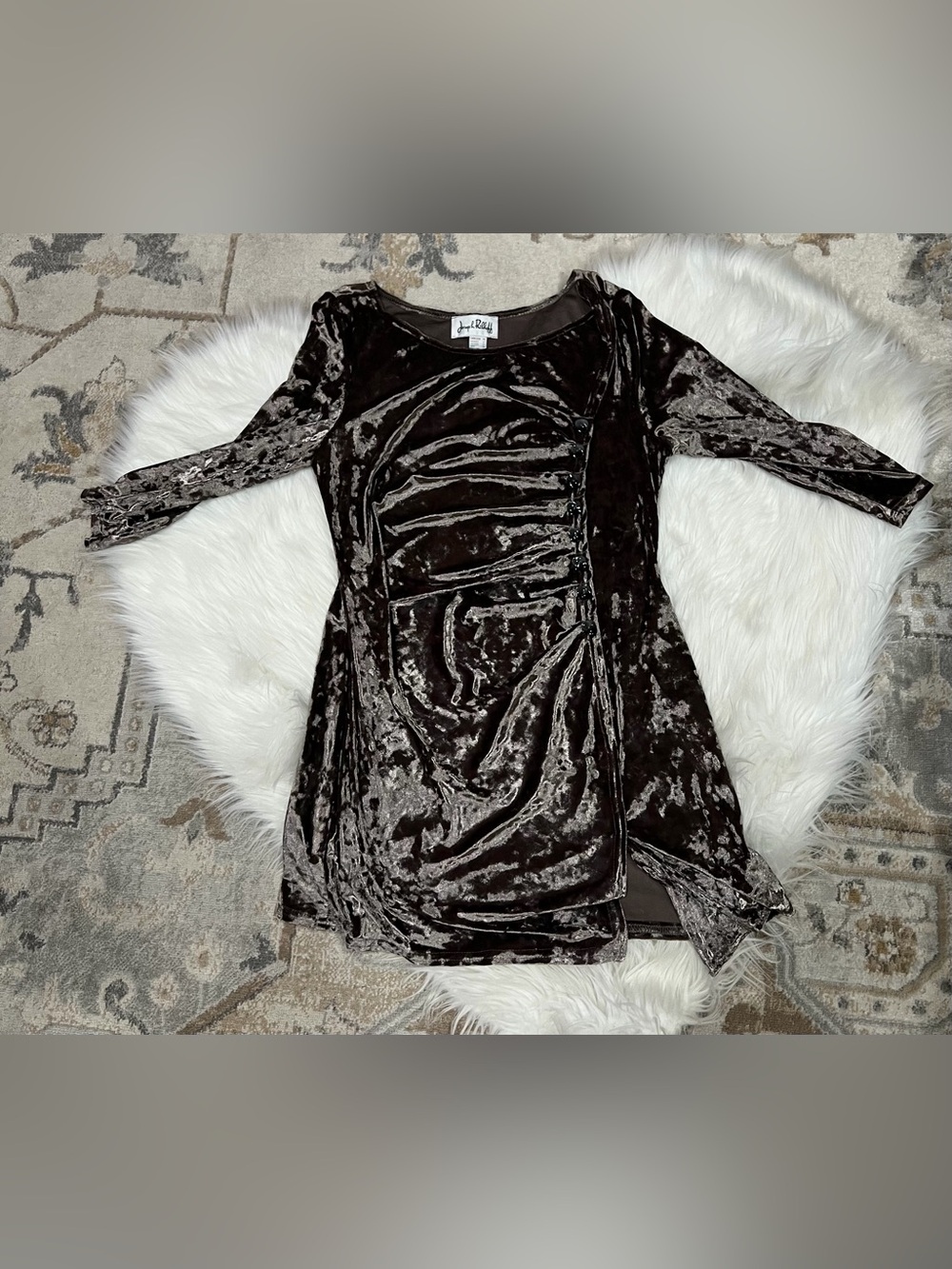 Joseph Ribkoff Velvet Long-Sleeve Dress in Dark Brown